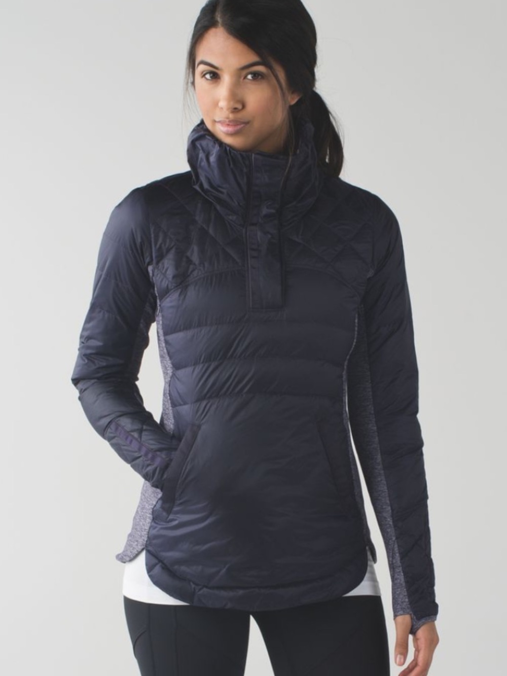 Lululemon Down For A Run Goose Down Pullover Jacket Black Grape Purple Size 4
